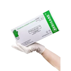 Рукавички оглядові латексні «MEDICARE» (нестерильні, з високим ступенем захисту, текстуровані, без пудри)