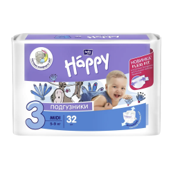 Підгузки дитячі HAPPY BELLA BABY midi. (вага 5-9 кг 32 шт.)