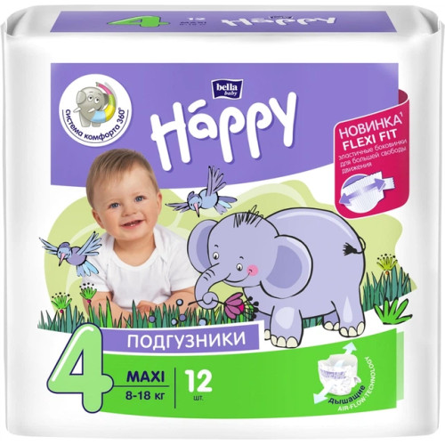 Підгузки дитячі HAPPY BELLA BABY maxi. (вага 8-18 кг,.12 шт)