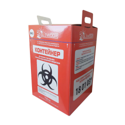 Контейнер одноразовий для паковання інфекційно  небезпечних відходів. Об’єм: 28 л, габаритні  розміри: 280х260х415 мм, упаковка - 25 шт