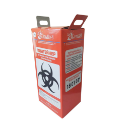 Контейнер одноразовий для паковання інфекційно  небезпечних відходів. Об’єм: 10 л, габаритні  розміри: 184х154х390 мм, упаковка - 25 шт