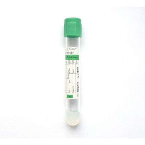 Вакуумна пробірка, гель + літій гепарин, зелена