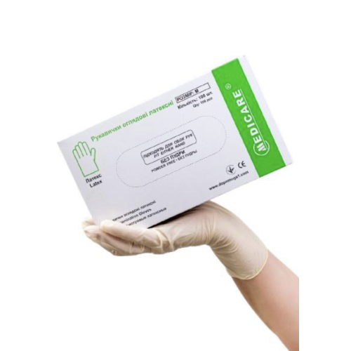 Рукавички оглядові латексні "MEDICARE" (стерильні, без пудри, хлоровані, текстуровані)